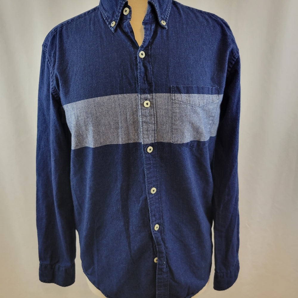American Eagle Premium Indigo Colorblock Denim Shirt Size Small